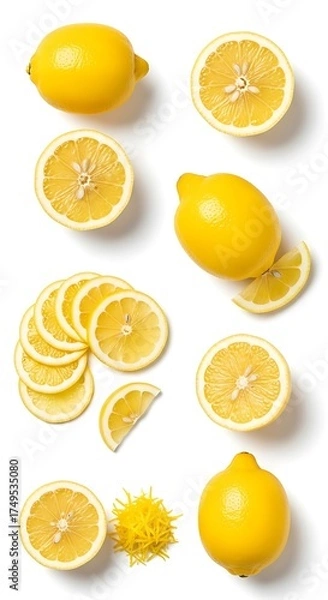 Obraz Bright Yellow Lemons - A Refreshing Citrus Display on White.