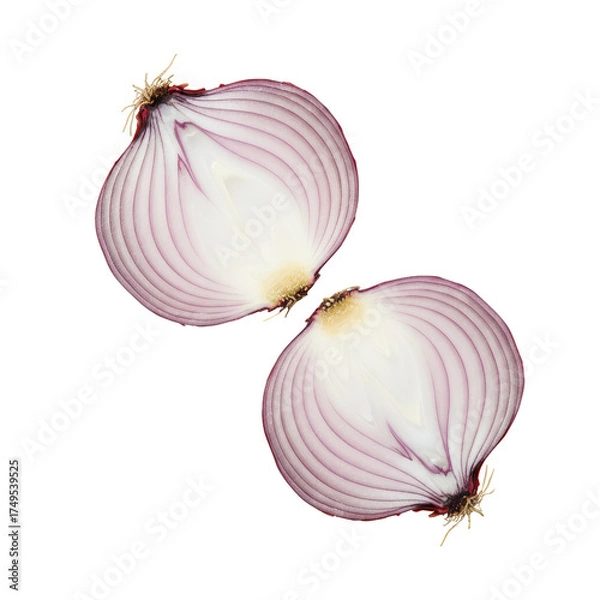Fototapeta Halved Red Onion Displaying Delicate Layers and Textural Details on a Clean isolated background