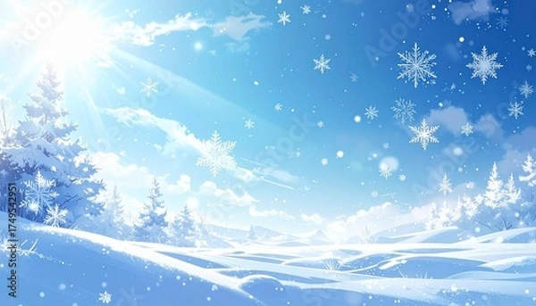 Obraz 空から降り注ぐ雪の結晶 　冬景色　snowflake