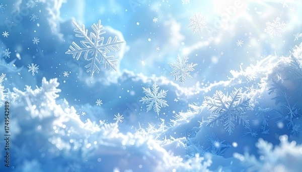 Obraz 空から降り注ぐ雪の結晶 　冬景色　snowflake