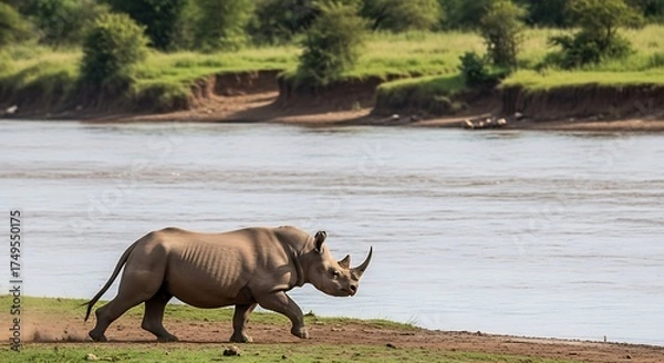 Obraz Rhino by the River - A Majestic African Wildlife Encounter.