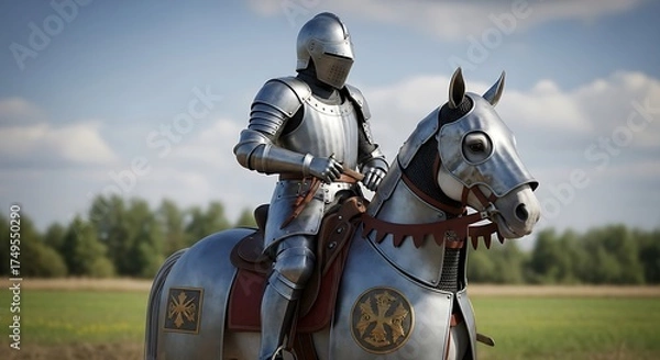 Fototapeta Knight in Shining Armor - A Medieval Warrior on Horseback.