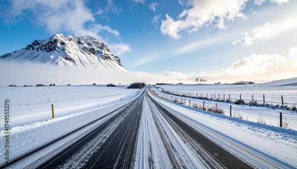 Obraz 凍った冬の道路　雪道　snowy road