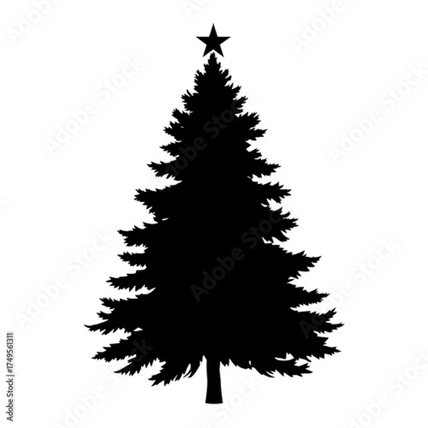 Obraz stark silhouette of a christmas tree with a geometric star on top