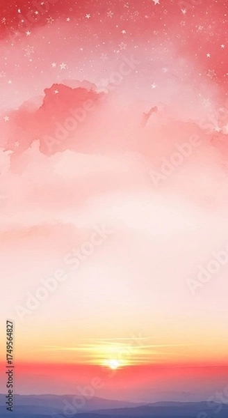 Fototapeta Watercolor Sunset Sky - A Peaceful and Serene Illustration.