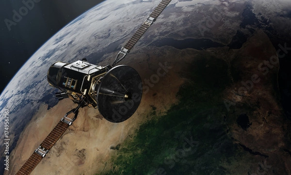 Fototapeta Satellite in Space, and earth,3D illustration. Elements of this image furnished by NASA