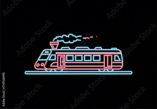 Fototapeta Neon train on a black background art