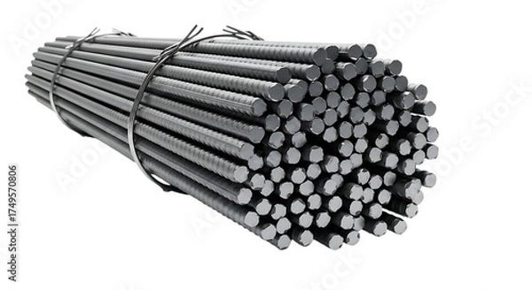 Fototapeta Bundle of rebar isolated on transparent background in studio shot with high angle view