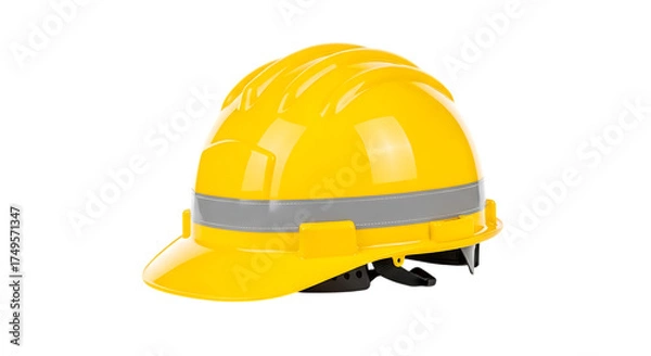 Fototapeta Yellow hard hat with reflective stripe isolated on transparent background