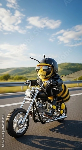 Fototapeta Bee on a Motorcycle - A Humorous Ride on the Open Road.