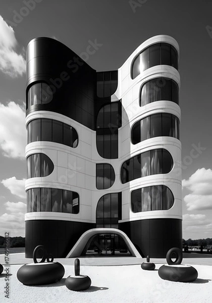 Obraz Modern Architecture - A Striking Black and White Building Design.