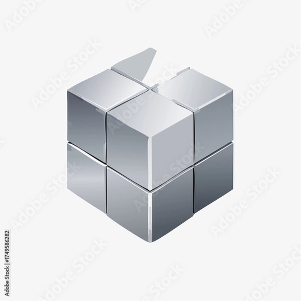 Fototapeta Abstract metallic cube construction with isometric perspective on white background