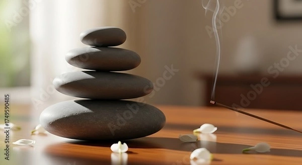 Obraz Zen Stones and Incense - A Moment of Tranquility.