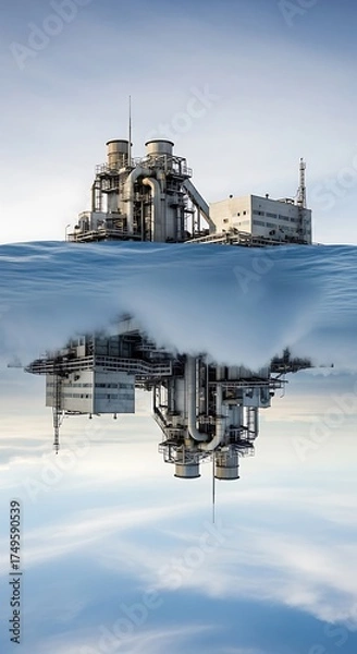 Obraz Industrial Reflection - A Floating Factory in a Mirrored World.