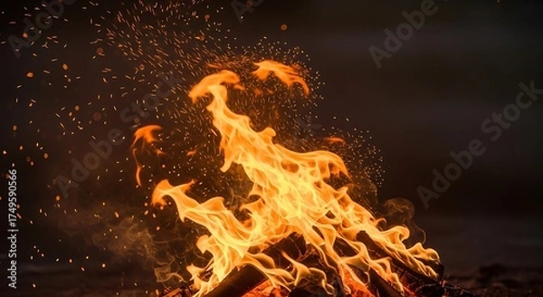 Obraz Blazing Fire - Intense Flames and Fiery Embers in the Darkness.