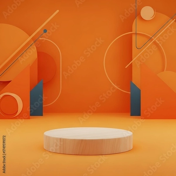 Obraz Minimalist Product Display Podium on Orange Geometric Background.