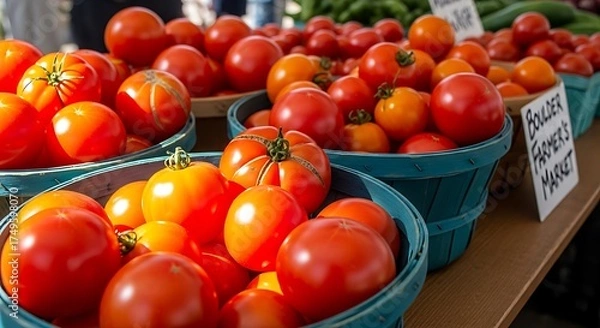 Obraz Fresh Tomatoes at Farmers Market - A Colorful Harvest.