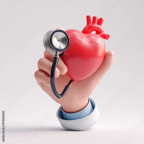 Fototapeta A doctor's stethoscope rests near a red heart, symbolizing medical diagnosis and cardiology healthcare