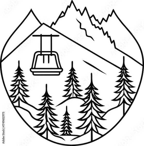 Fototapeta Mountain landscape vector line art with on a white background.