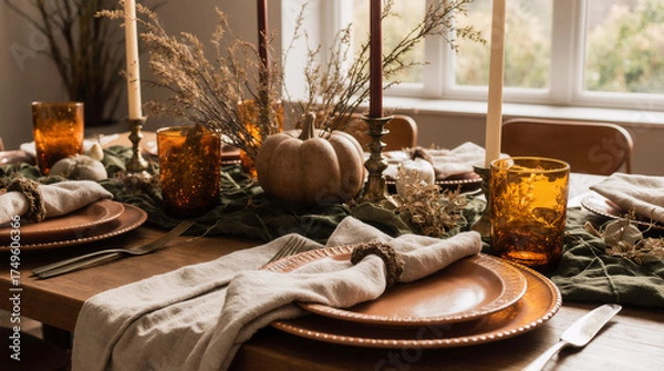 Obraz Autumn Dining with Terracotta Accents and Warm Light