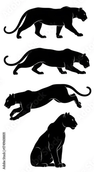 Fototapeta Black Panther Silhouettes - A Study in Motion and Stillness.
