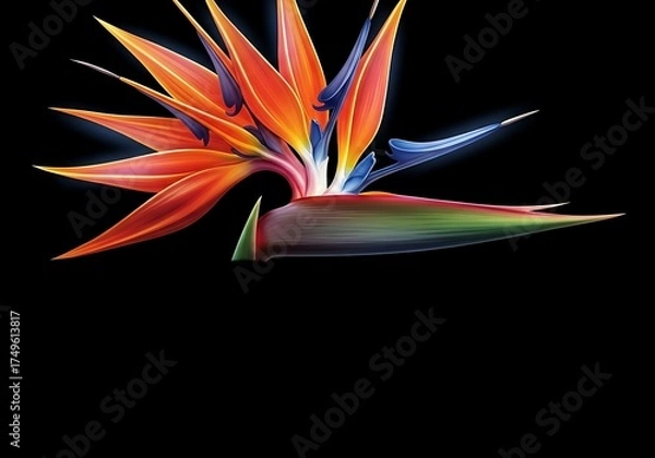 Fototapeta Bird of Paradise Flower - A Vibrant Tropical Bloom on Black.