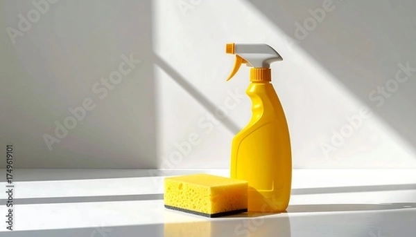 Obraz Cleaning Supplies on White Surface.