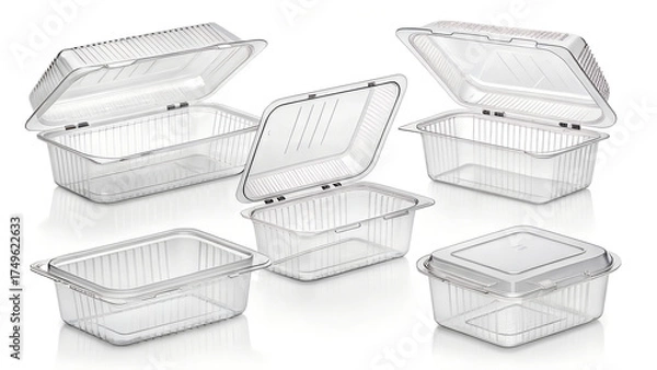 Fototapeta Empty transparent plastic food container isolated. Plastic food box isolated on transparency background. Png transparency	
