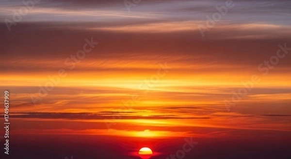 Obraz Dramatic sunset sky with vibrant colors and clouds, a beautiful skyscape with warm light and horizon view