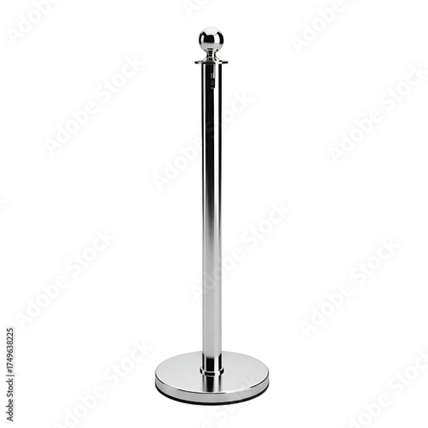 Fototapeta 3d icon of a single silver stanchion with a round top and weighted base isolated on transparent background