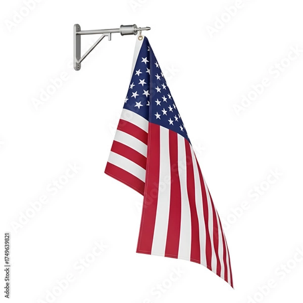 Obraz 3d icon of american flag mounted on a bracket, isolated on transparent background