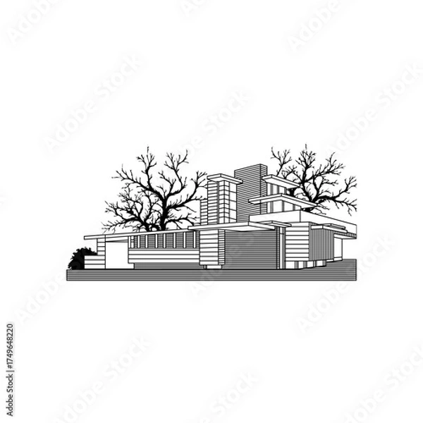 Fototapeta Modern Minimalist House Line ...