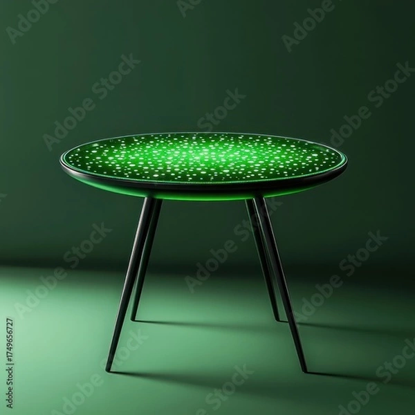 Fototapeta Illuminated round coffee table, green room, modern design, interior decor, website use