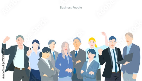 Obraz パソコンを持ってガッツポーズをする男女ービジネスパーソンービジネスチームのベクターイラスト素材