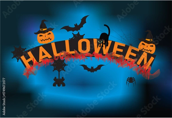 Fototapeta Funny composition for Halloween with pumpkins and inscription