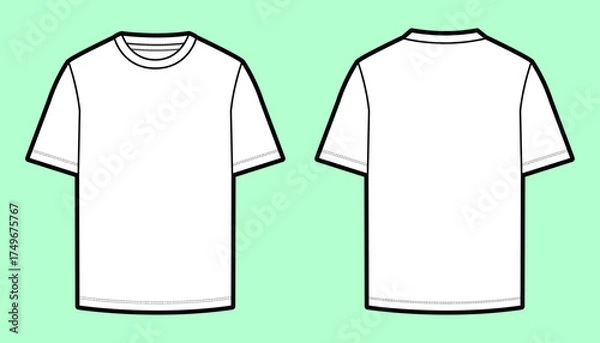 Fototapeta Basic Oversized Crew Neck T-Shirt Technical Flat Sketch