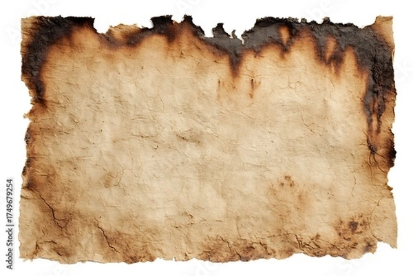 Fototapeta Authentic aged parchment with scorched edges perfect for vintage designs or historical recreations, adding a touch of antiquity and mystery to your project