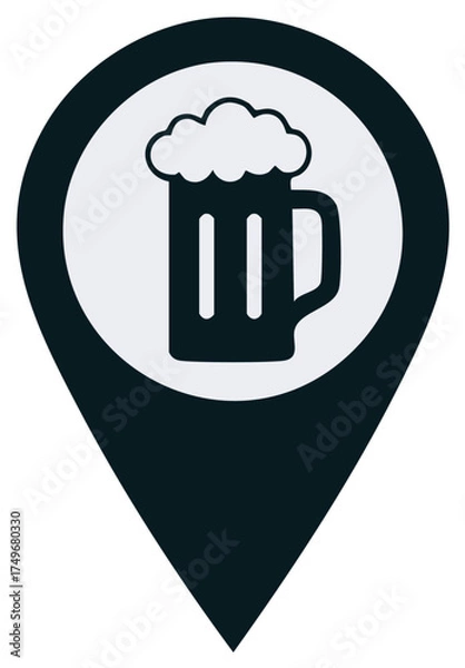 Fototapeta Bar location map pin icon with beer mug symbol for pub or brewery finder