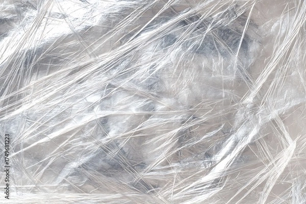 Fototapeta Captivating silver cellophane texture with dynamic light play for modern designs and abstract backgrounds, perfect for adding depth and intrigue