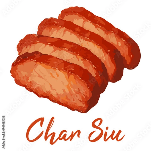 Obraz char siu in watercolor illustration style, isolated vector on white background