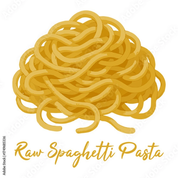 Obraz raw spaghetti pasta in watercolor illustration style, isolated vector on white background
