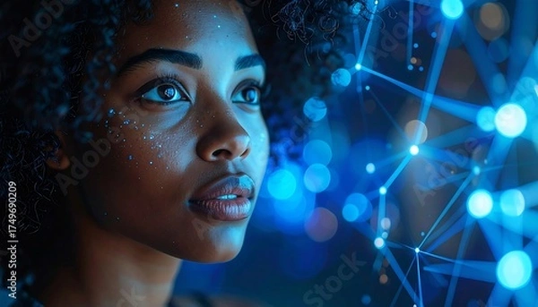 Obraz Focused Woman Contemplating Technology.