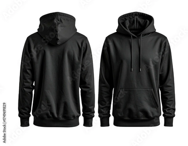 Obraz Front and back view of a black hoodie mockup