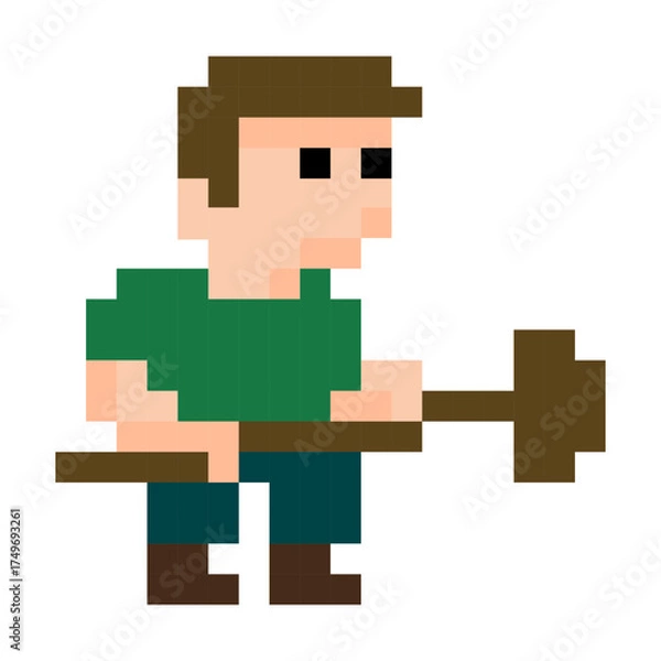 Obraz Man Gardening With Shovel Pixel Art