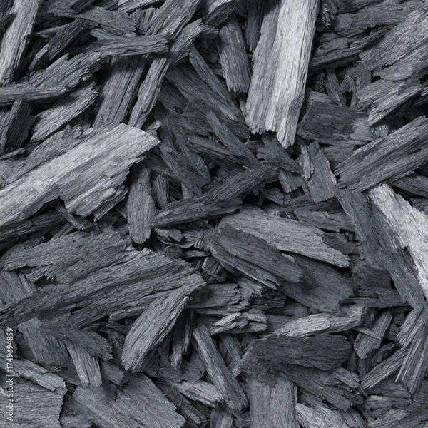 Fototapeta Detailed photorealistic texture shows graphite shavings creating a rich, dark, realistically abstract scene.