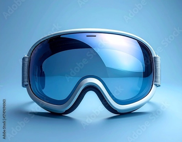 Obraz Cool Goggles: A close-up shot of a pair of cool ski goggles with a sleek silver frame and striking blue lenses. The goggles' design suggests adventure.