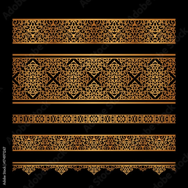 Obraz Vintage gold borders with curly pattern