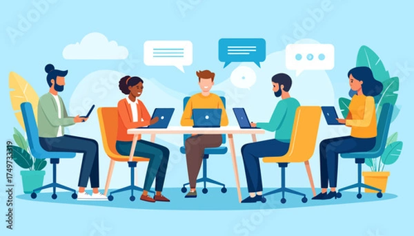 Fototapeta Hybrid Work Team Meeting Collaborative Workspace & Communication for Success