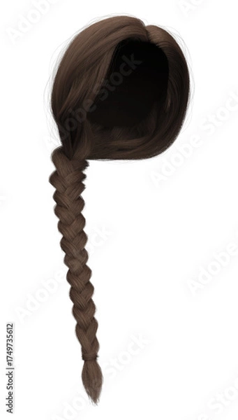 Obraz 3d render brown side braid straight hair isolated