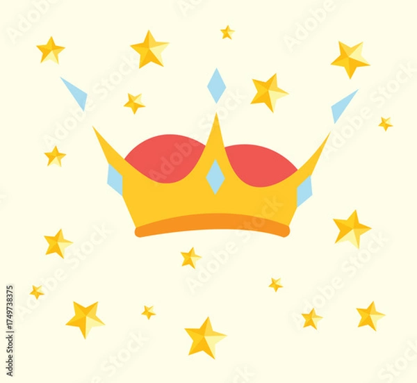 Fototapeta Golden Crown with diamonds Surrounded by Sparkling Stars.